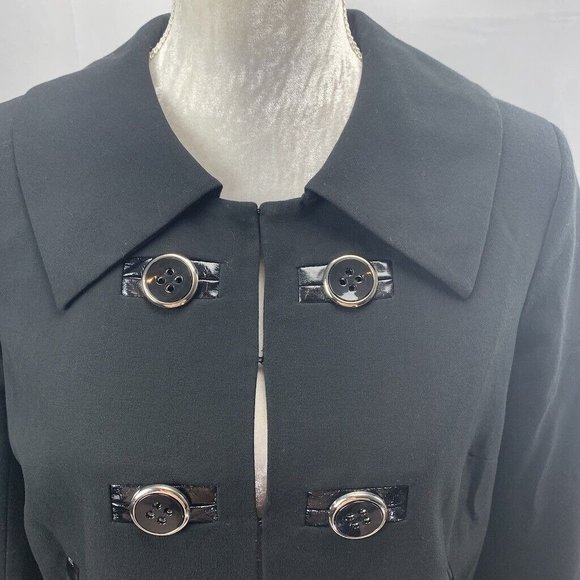 Black Double Breasted Look Blazer Coat Patent Accents Petite Chaus size 10P - Picture 5 of 8